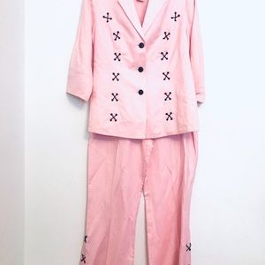 Borcellini Barbie Pink 2 Pc Pant Suit Brown Laced Stitch details Size 8